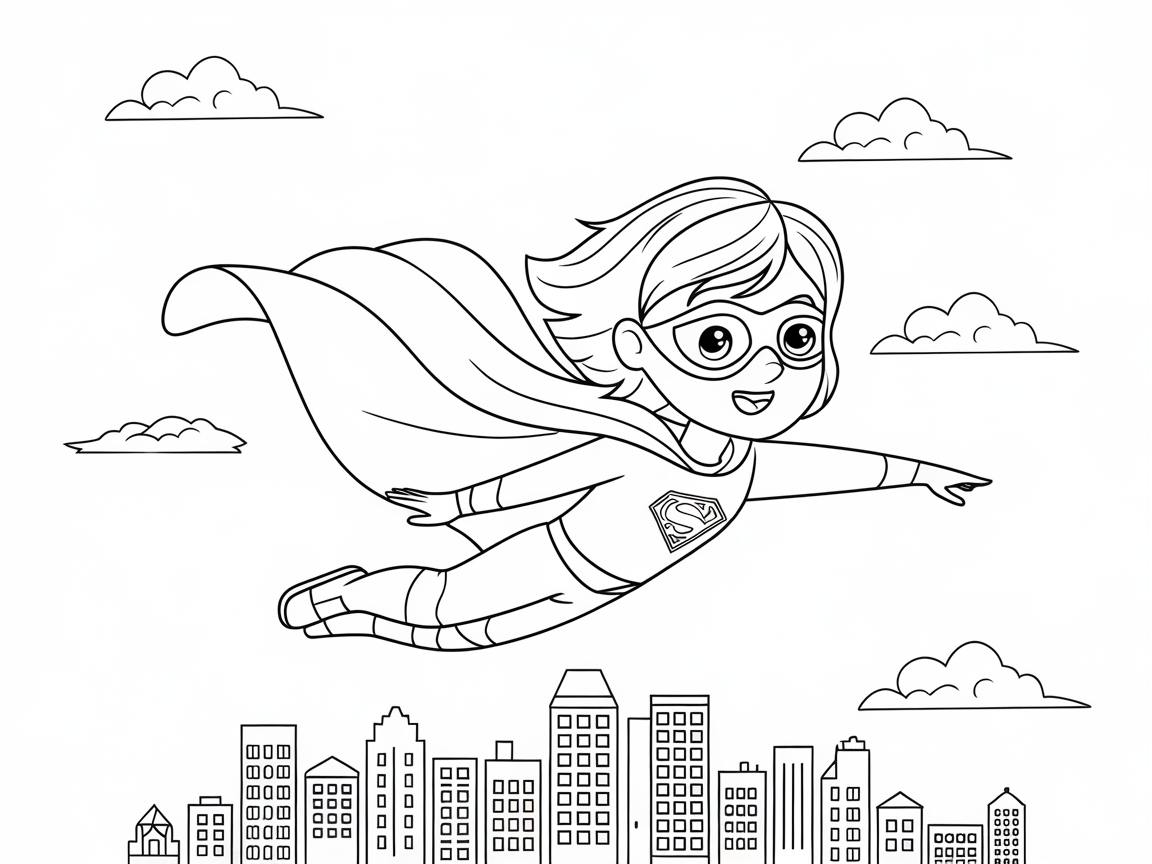Soar Through the Skies with This Superhero Kid Coloring Page