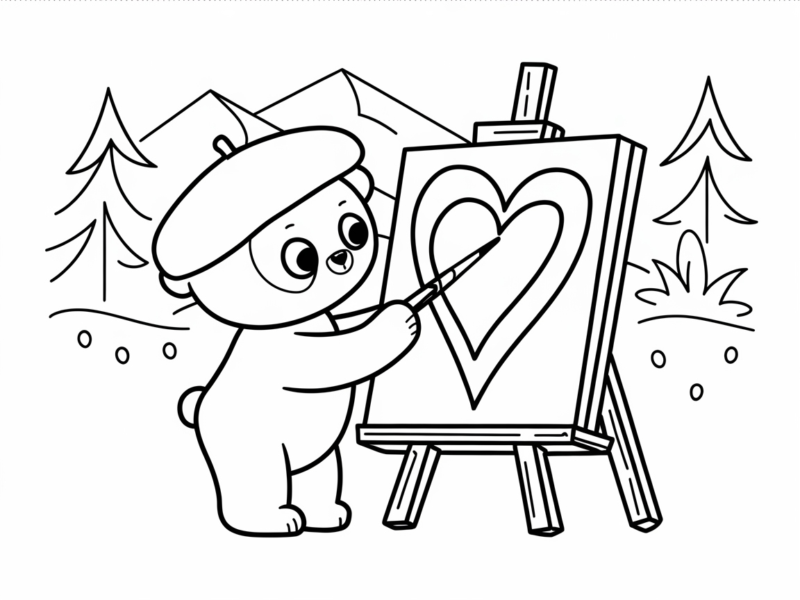 Creative Bear Painting a Heart Masterpiece