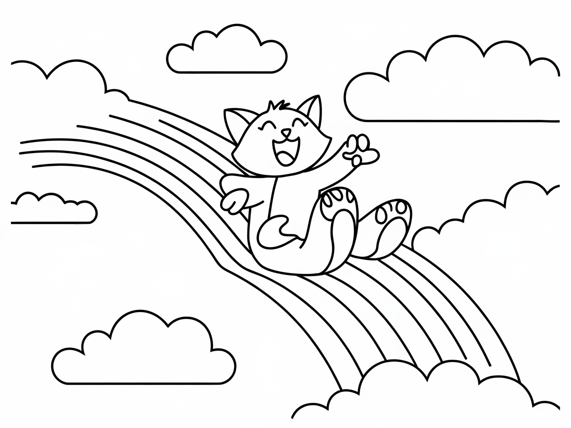 Slide into Fun with This Happy Cat on a Rainbow
