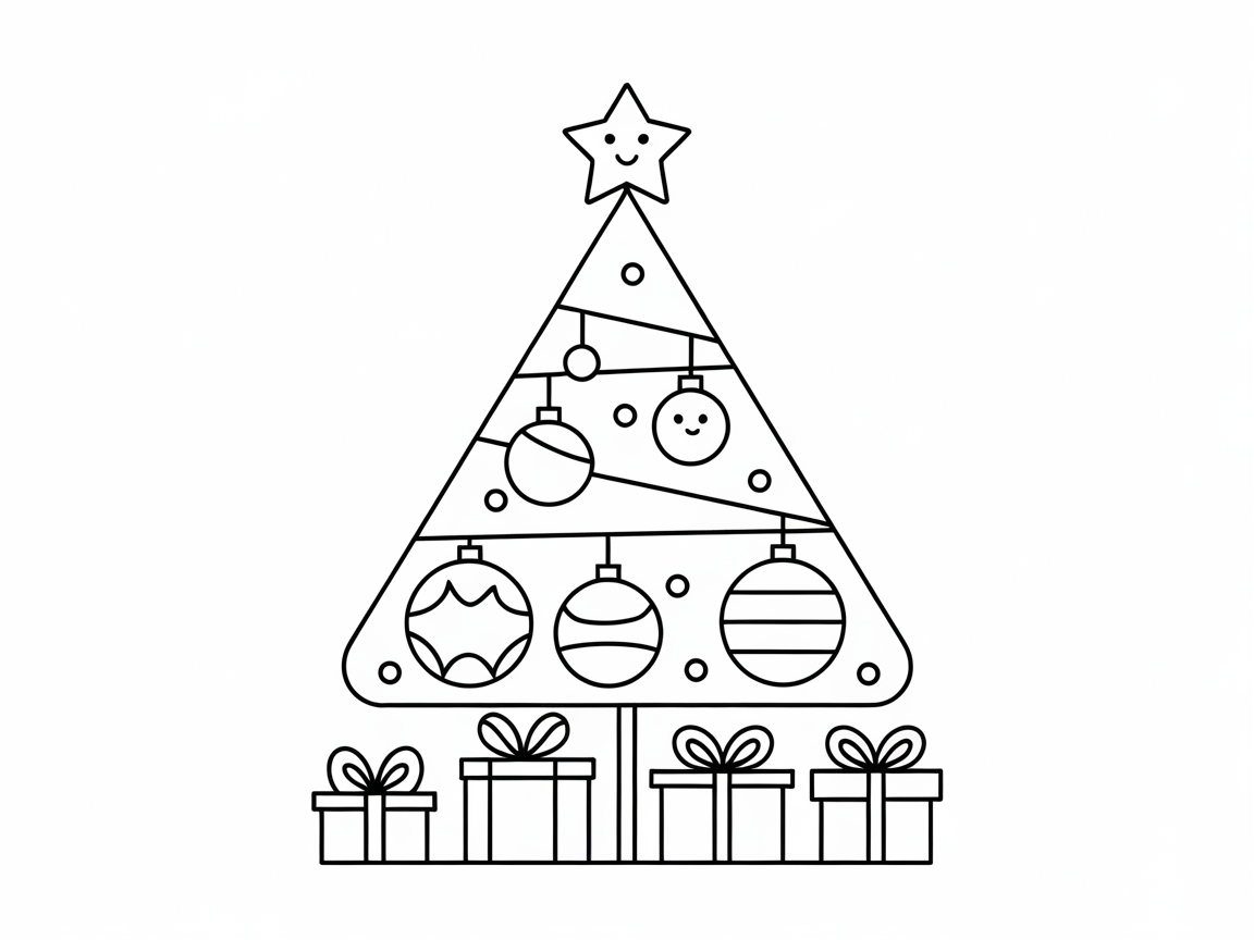 Festive Christmas Tree and Gifts Coloring Page