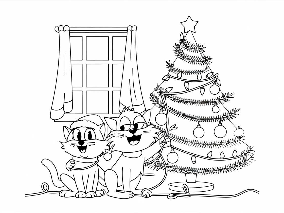 Playful Kittens Decorating a Christmas Tree