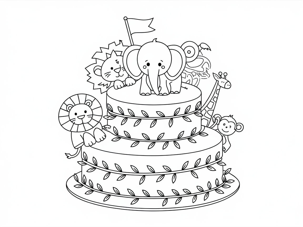 Go Wild with This Jungle Animal Cake Coloring Page