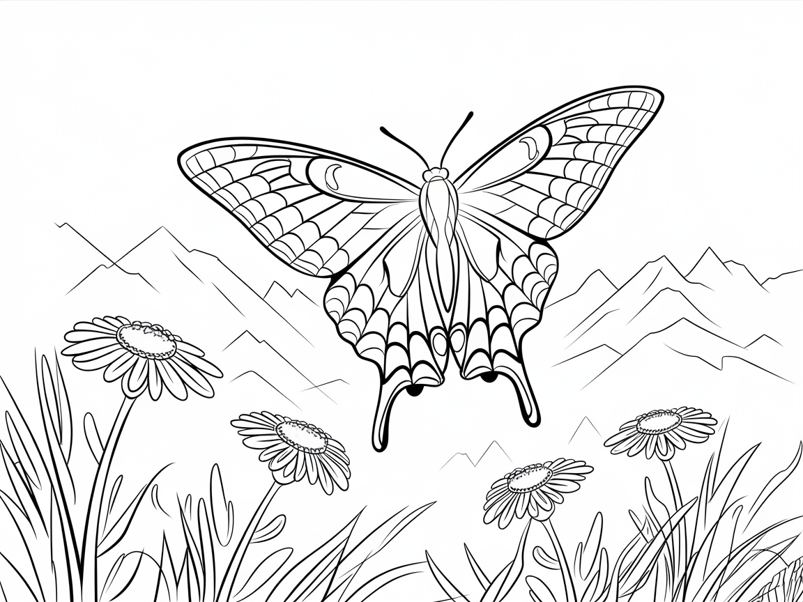 Majestic Butterfly Above Mountain Wildflowers
