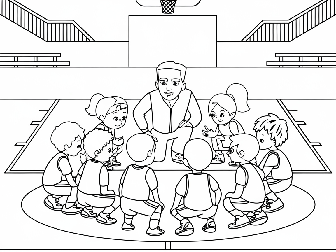Join the Team Huddle on This Coloring Page!