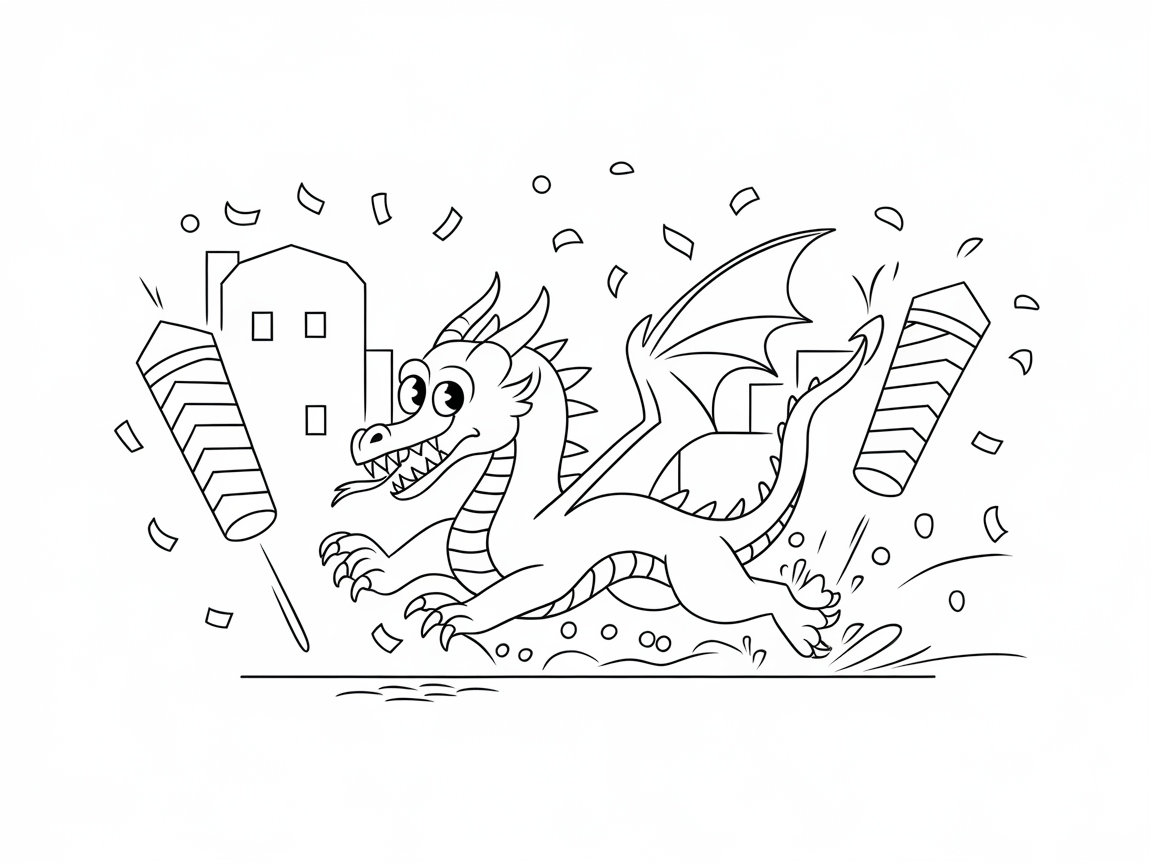 Bring This Playful Dragon Parade Scene to Life with Colors