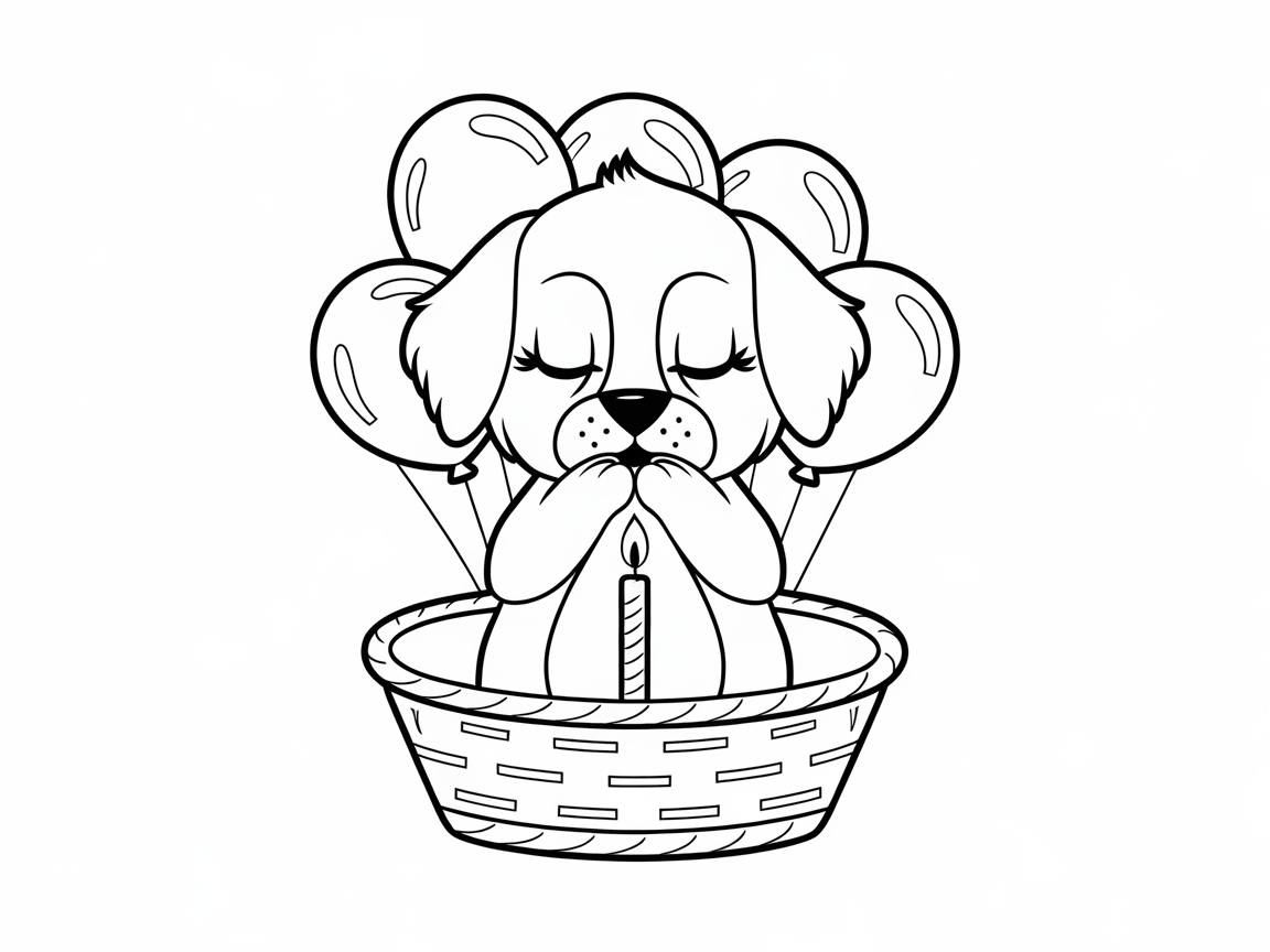 Basketful of Birthday Joy: Color This Dreamy Puppy Scene