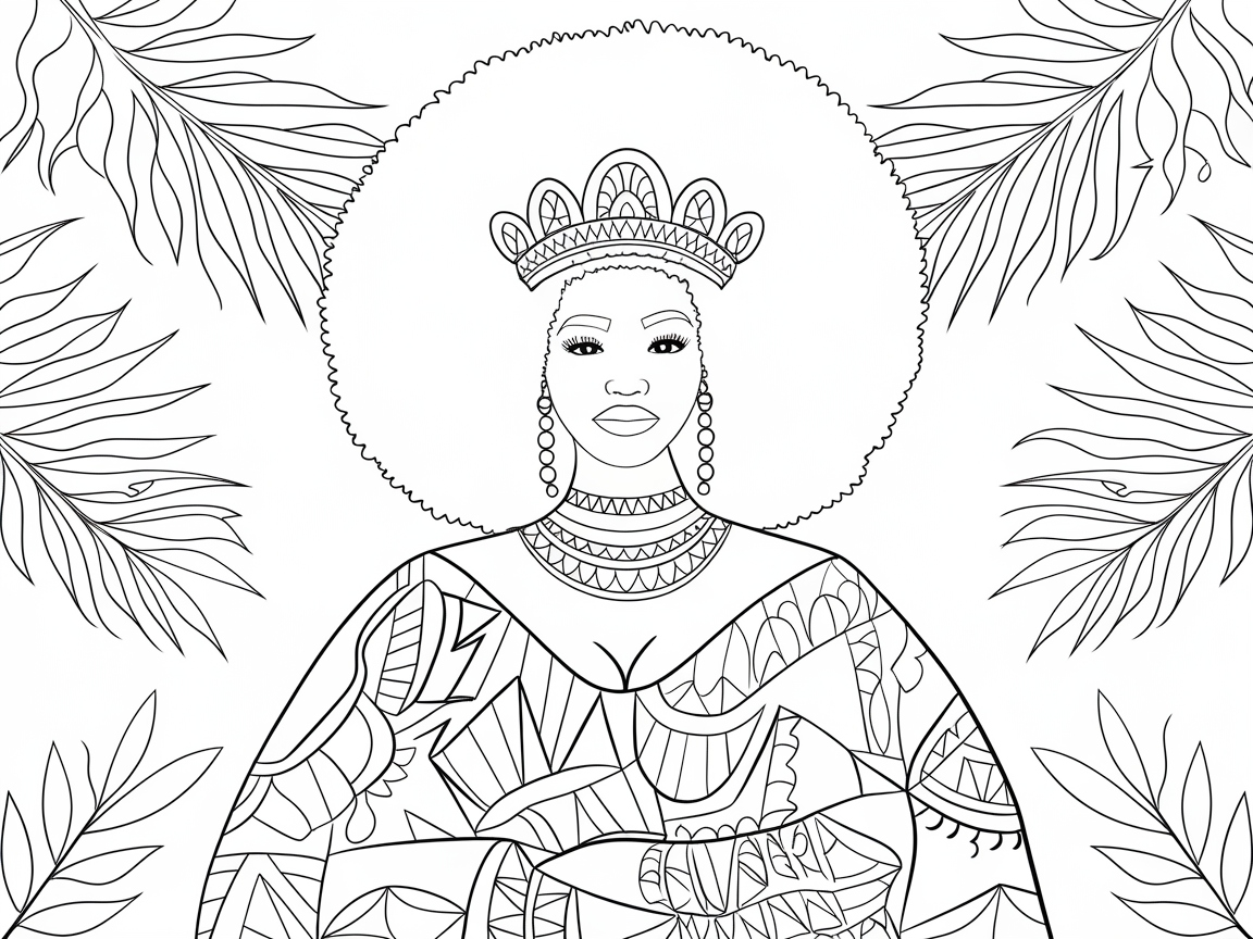 Color This Regal Afro Queen Portrait
