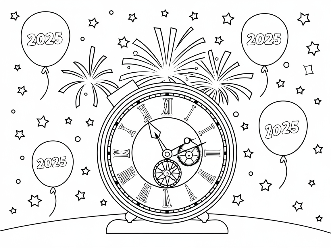 Countdown to 2025 with This New Year Clock Coloring Page