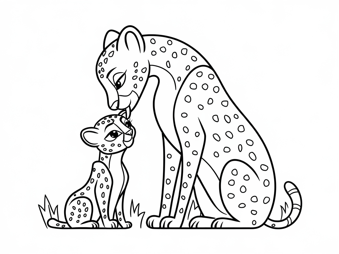 Tender Moment With Cheetah Mom and Cub