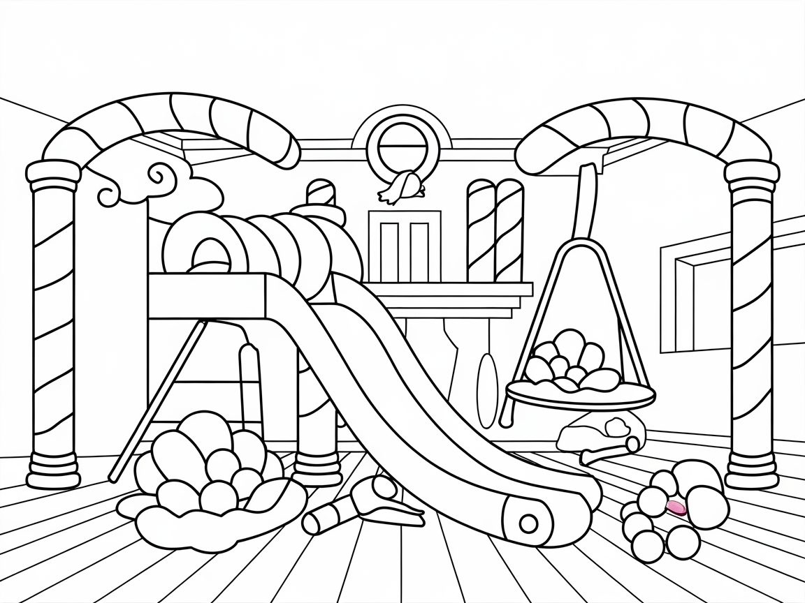 Slide Into Fun: Whimsical Indoor Playground Coloring Page