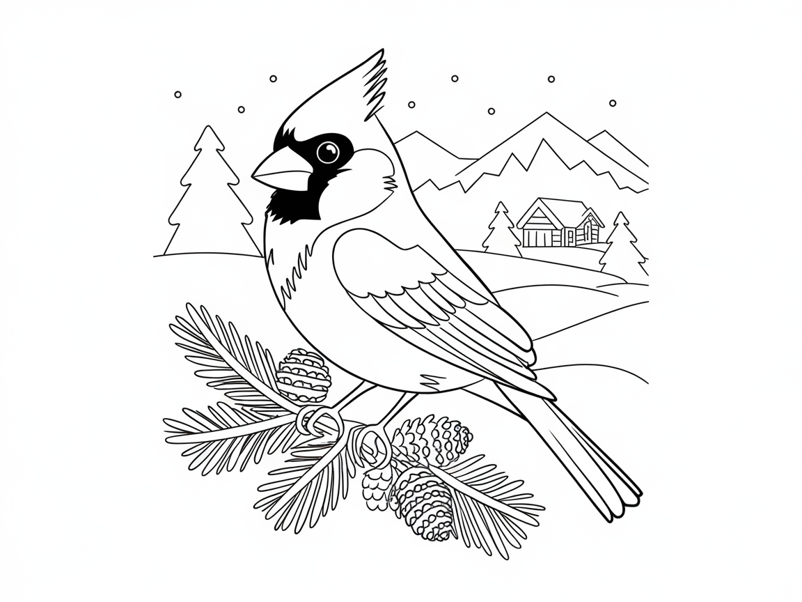 Winter Wonderland with a Cardinal Coloring Page