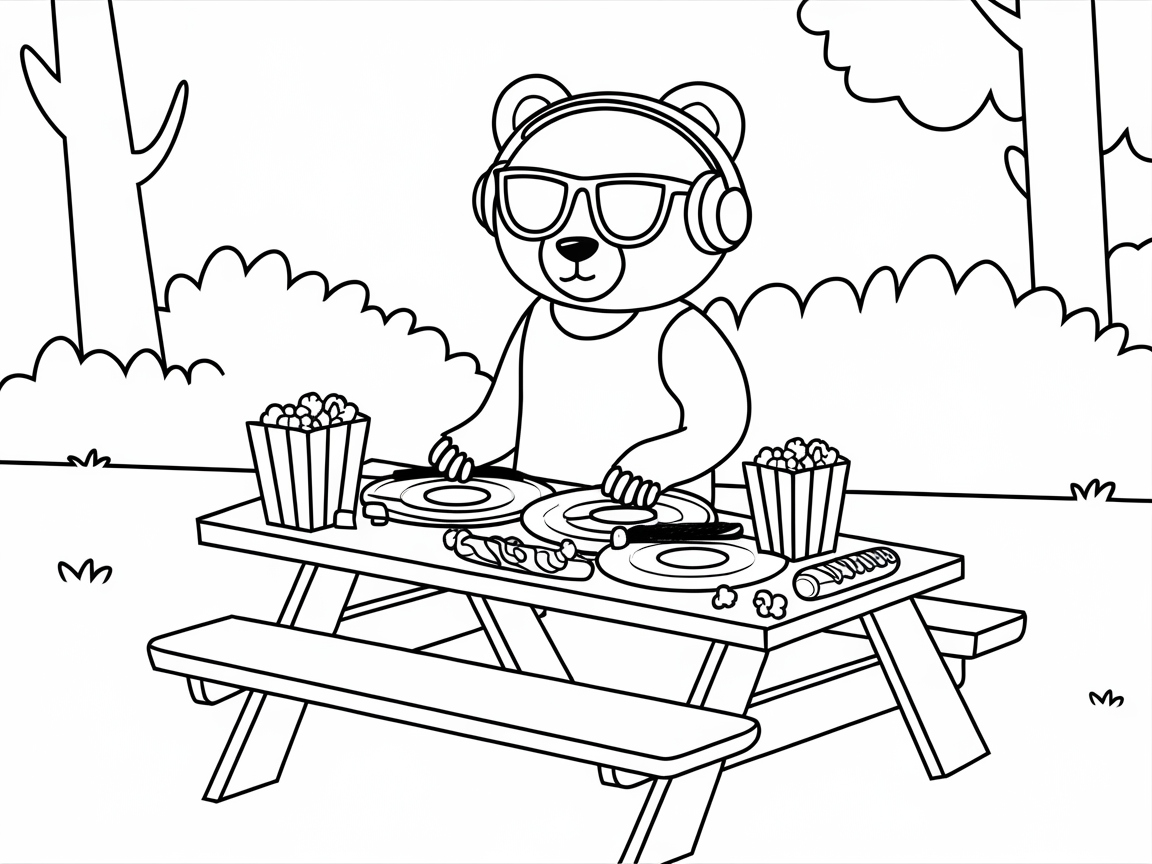Groove with This DJ Bear Coloring Page