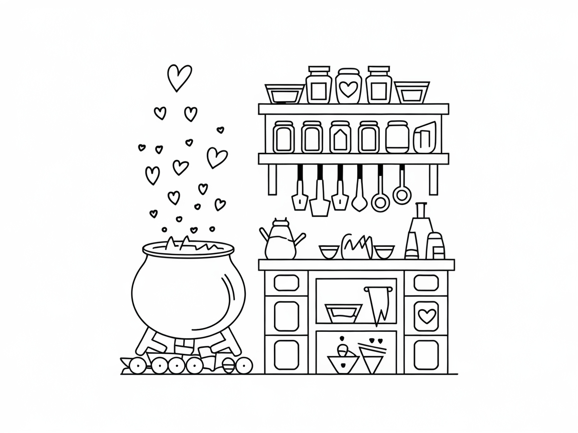 Heartwarming Kitchen Cauldron Coloring Delight