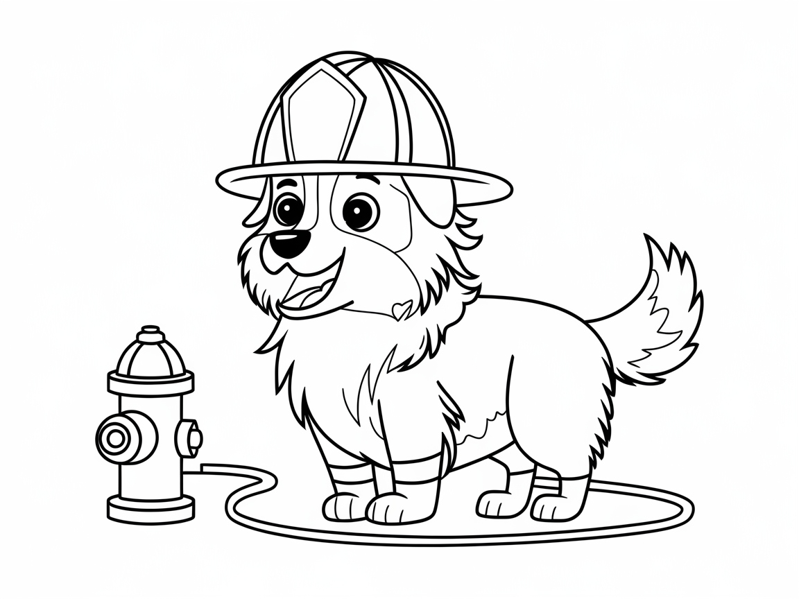 Firefighter Pup On Duty with a Hydrant
