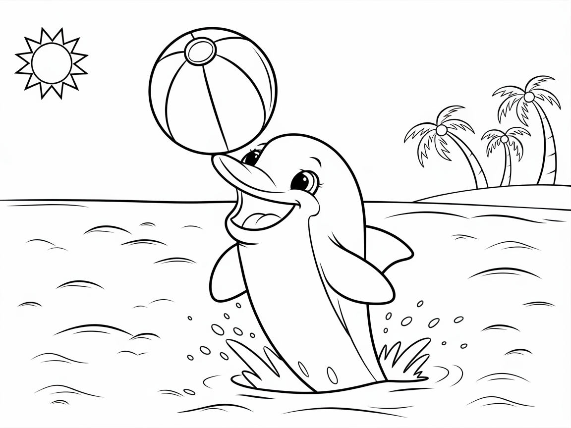 Joyful Dolphin and Beach Ball Coloring Fun