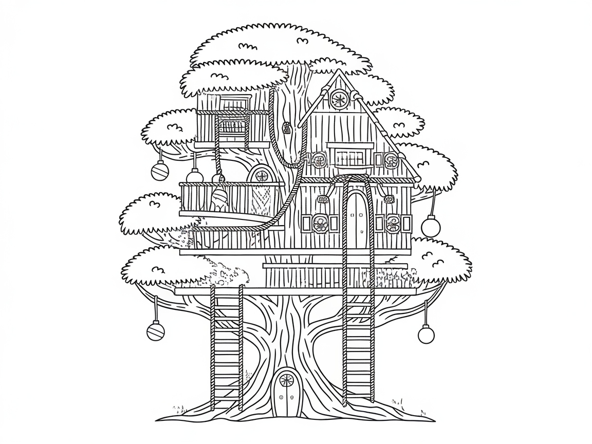 Enchanting Treehouse Retreat Coloring Page