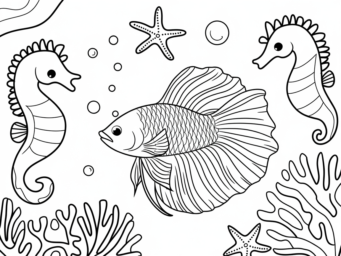 Enchanting Betta Fish and Seahorse Scene
