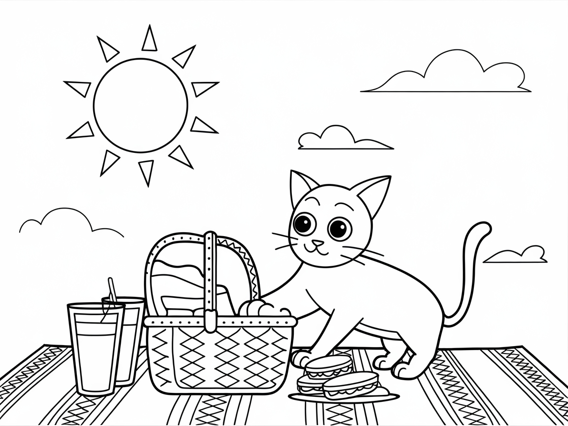 Cat Enjoying a Sunny Picnic
