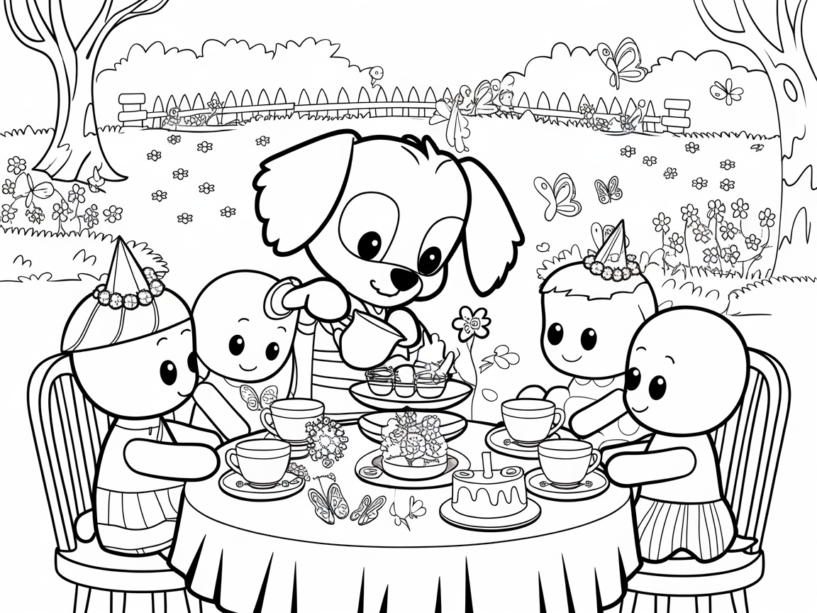 Tea Party Time: Color This Adorable Garden Gathering