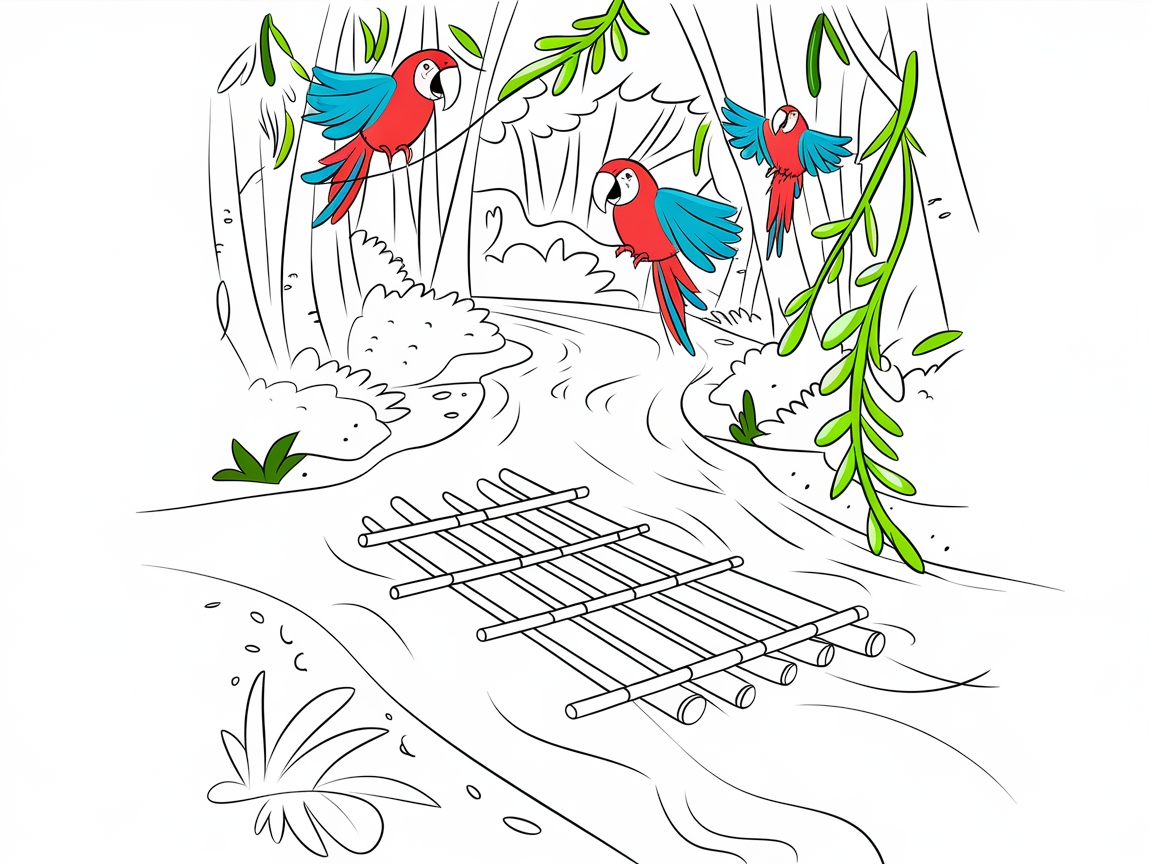 Jungle River Raft Adventure with Colorful Parrots