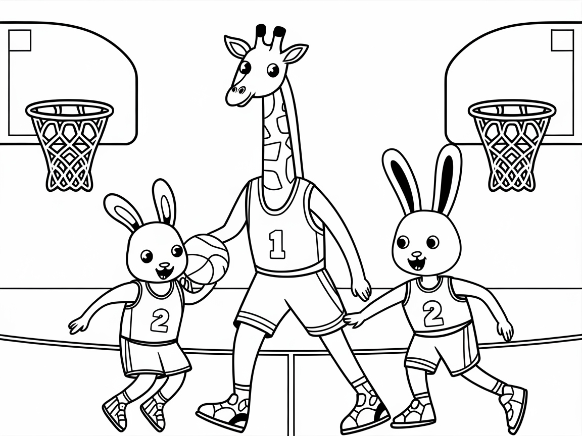 Animal Basketball Team Coloring Page