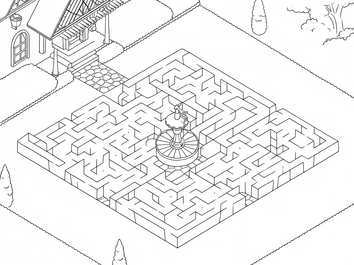Navigate the Mansion Maze: Intricate Coloring Adventure