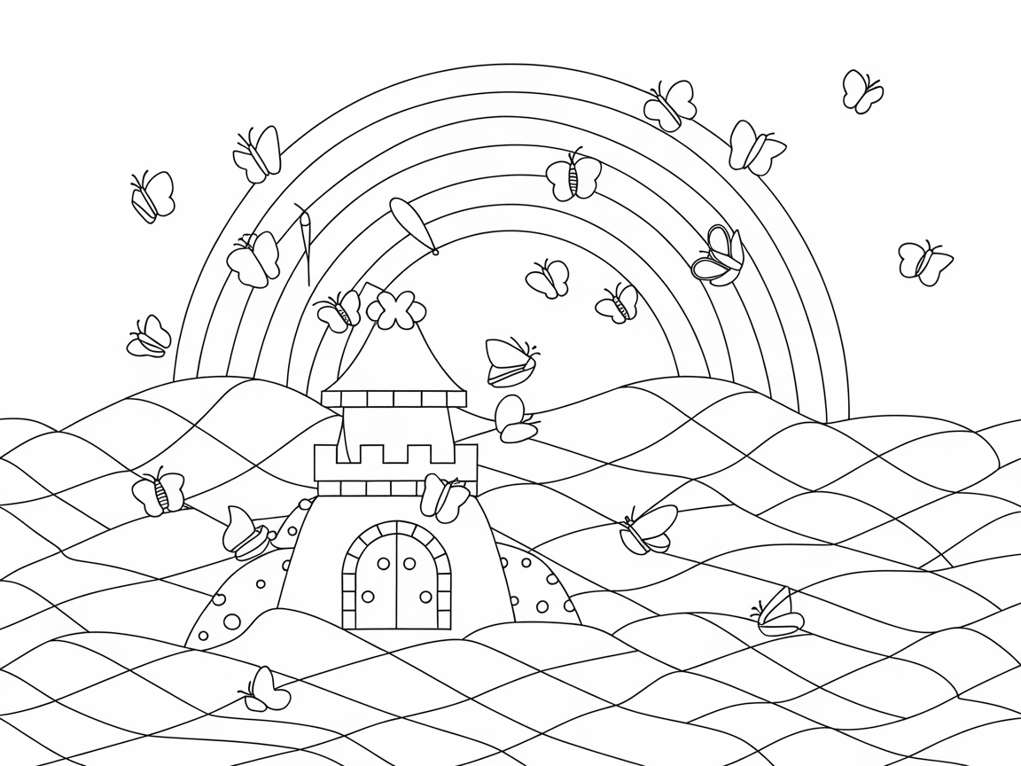 Castle Under a Rainbow with Dancing Butterflies