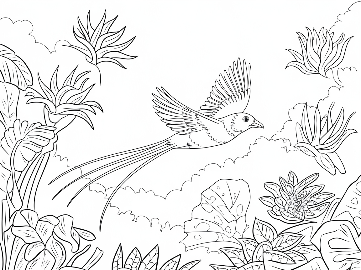 Exotic Bird Soaring Over a Tropical Paradise