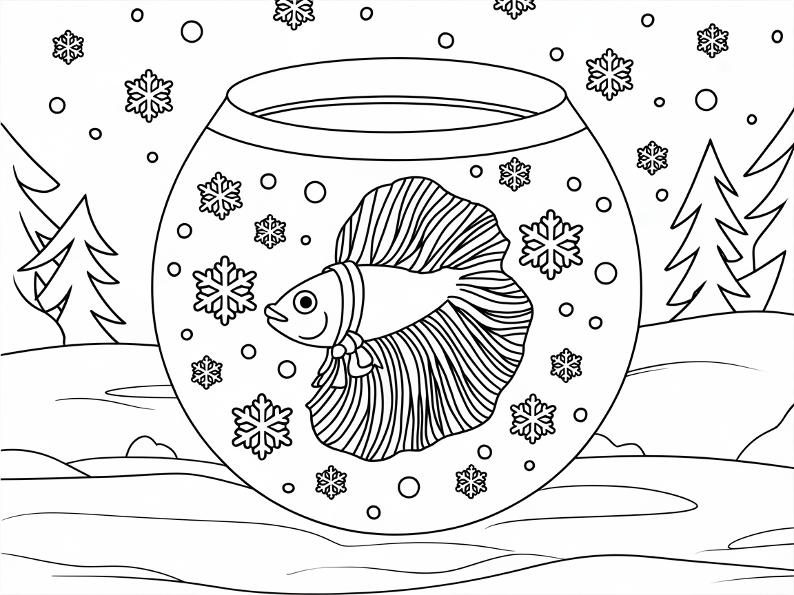 Betta Fish in a Winter Wonderland Bowl