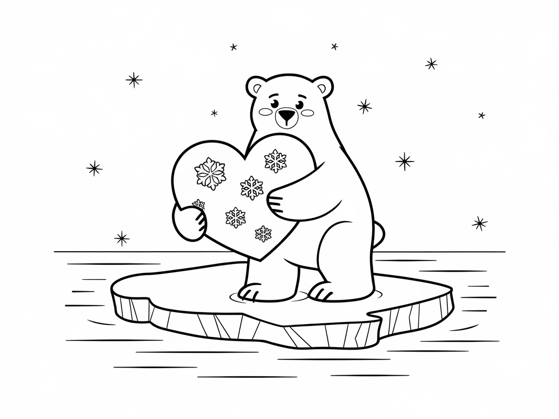 Polar Bear on Ice with a Sweet Heart Design