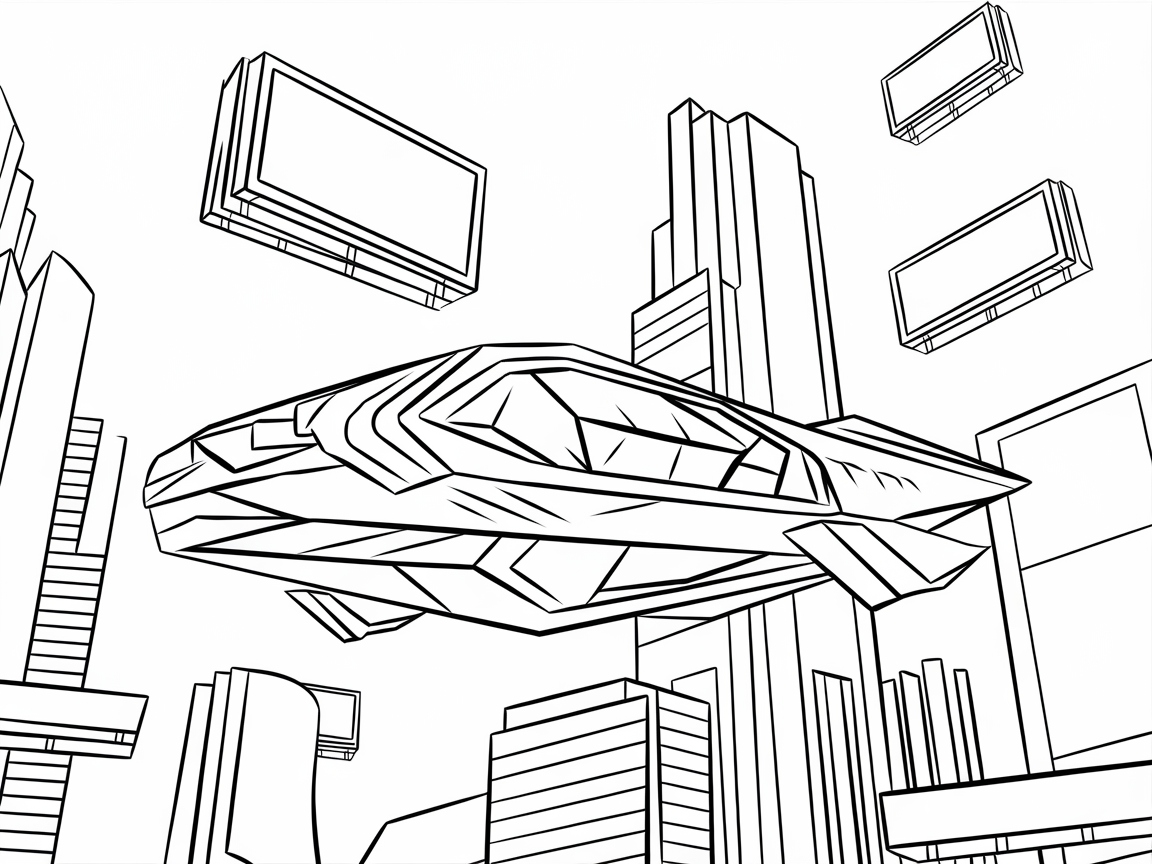 Futuristic Flying Car Over a Next-Generation Cityscape