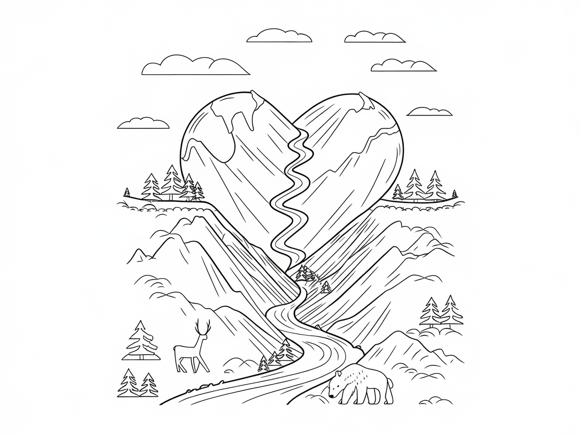 Mountainous Heartland Coloring Page