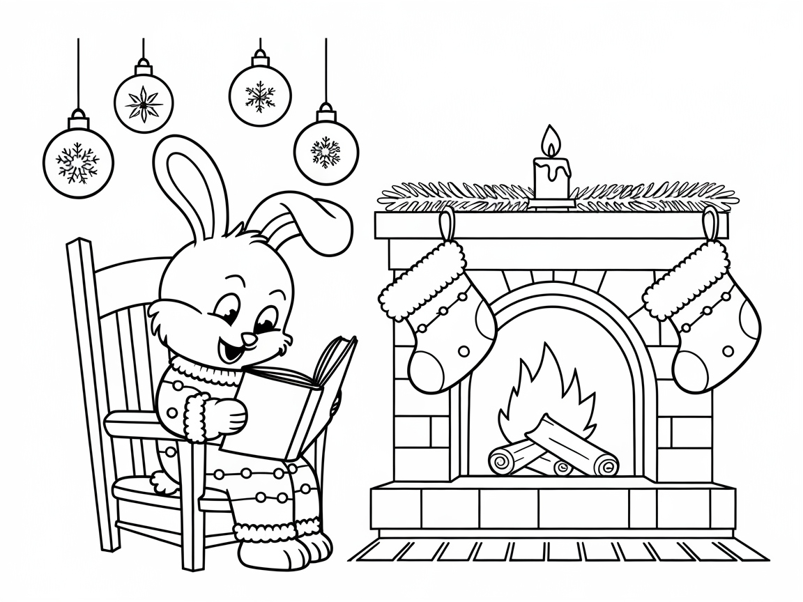 Cozy Bunny by the Fireplace