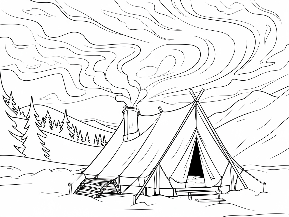 Color a Cozy Mountain Tent Retreat