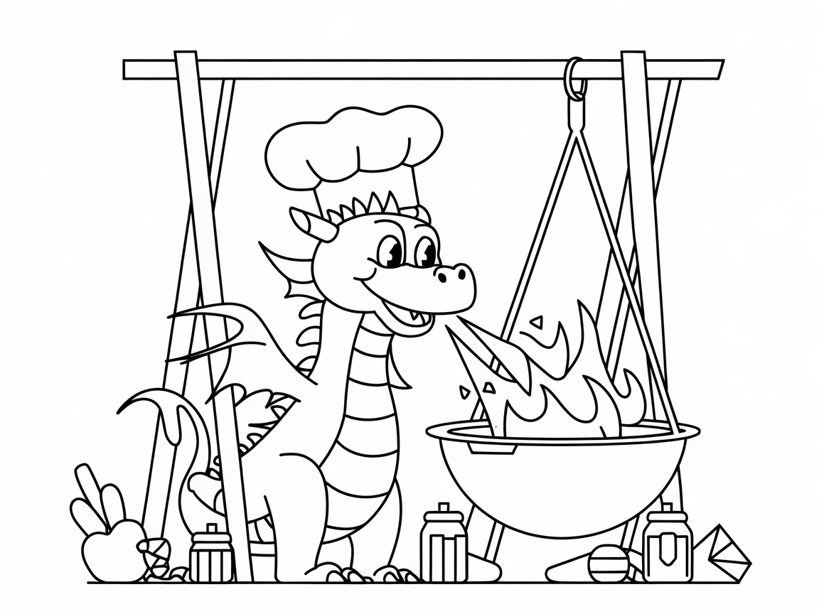 Fire Up Creativity with This Dragon Chef Coloring Page