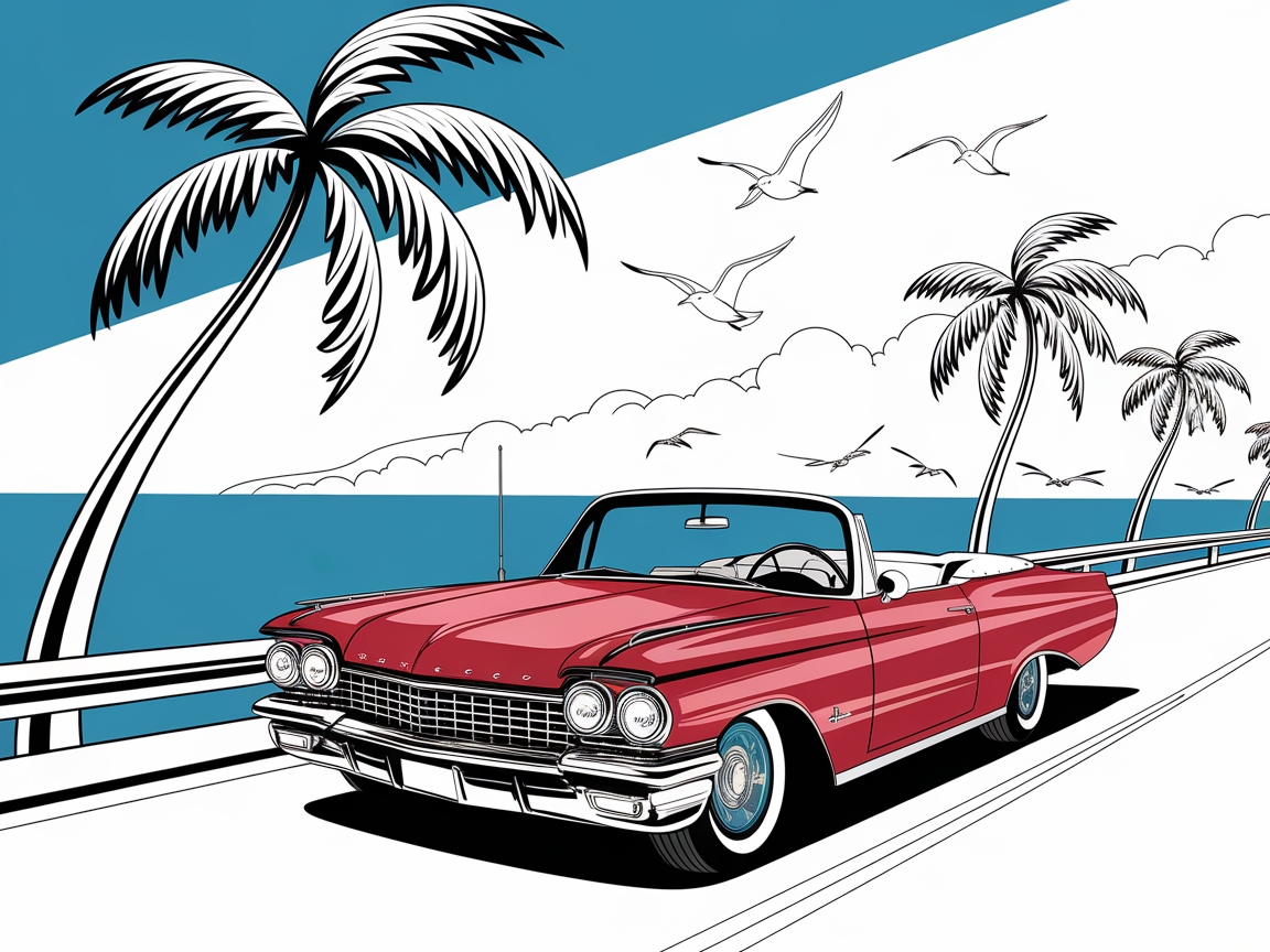 Cruise Along the Coast With This Classic Car Coloring Page