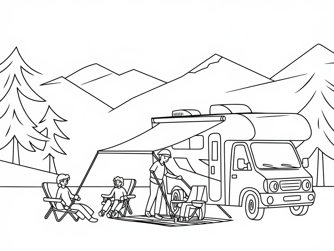 Family RV Camping with Mountain Views