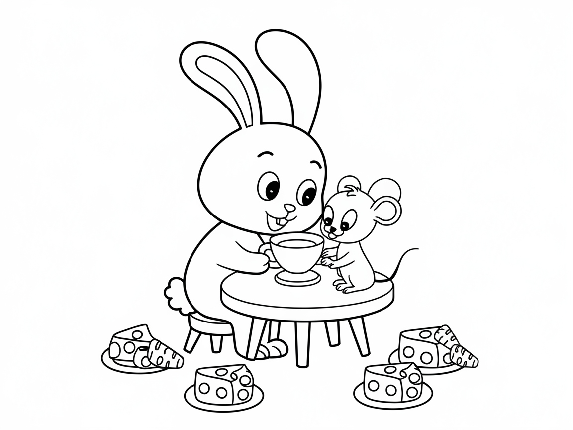 Cute Bunny and Mouse Cheese Tea Party