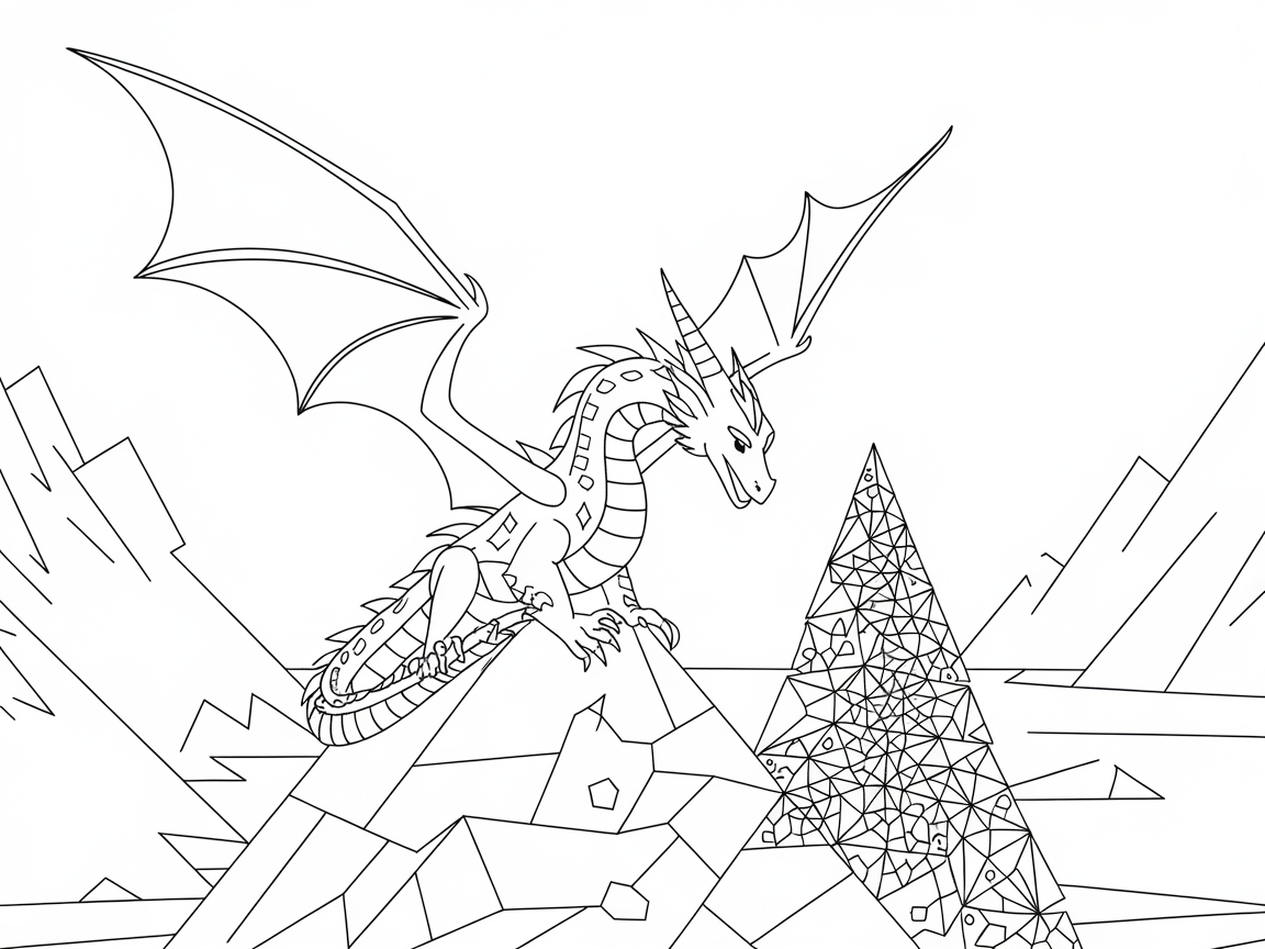 Majestic Dragon Amidst Geometric Mountains