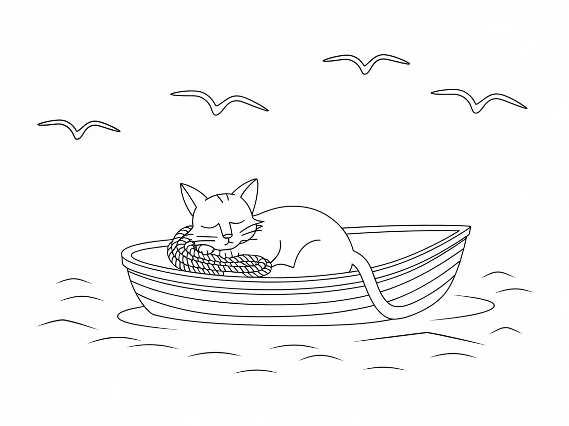 Peaceful Catnap on a Rowboat