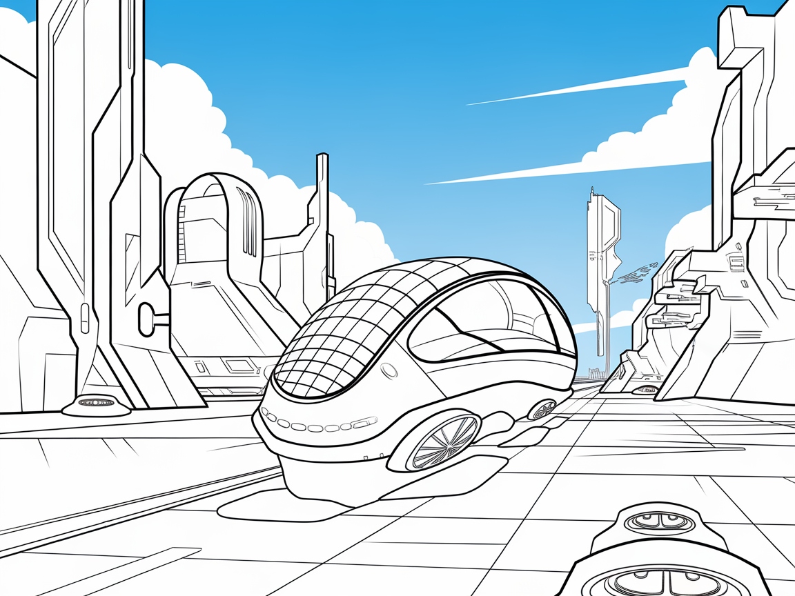 Futuristic Hover Carriage in a Sci-Fi Cityscape