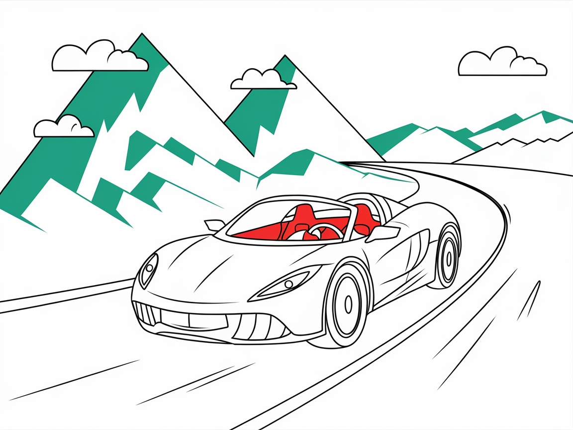 Speed into Coloring Fun with This Sleek Sports Car Scene