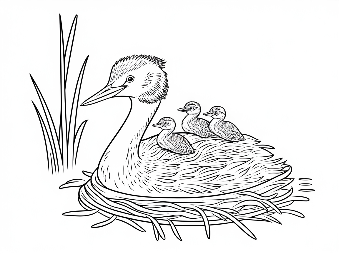 Discover the Tranquility of a Grebe Family Nest