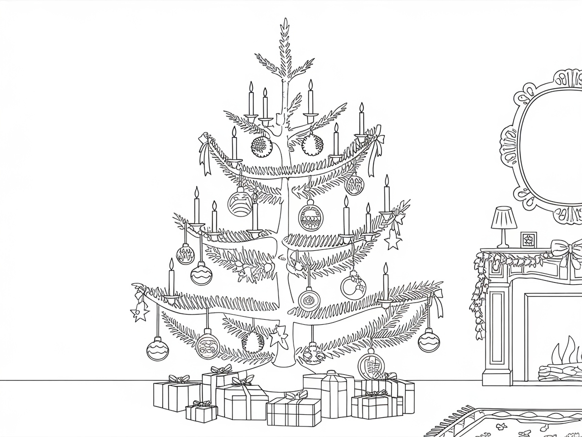 Classic Christmas Tree with Candles and Baubles
