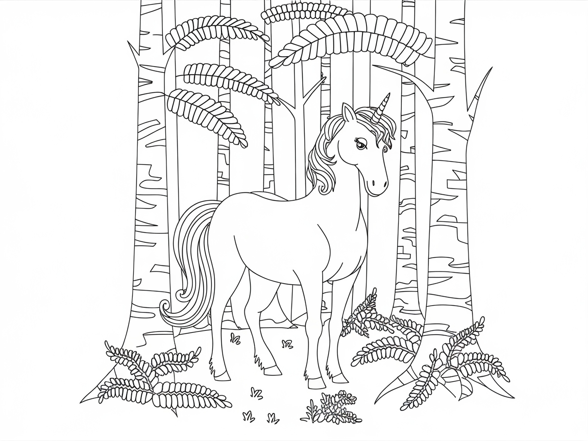Enchanting Unicorn Amidst Forest Trees