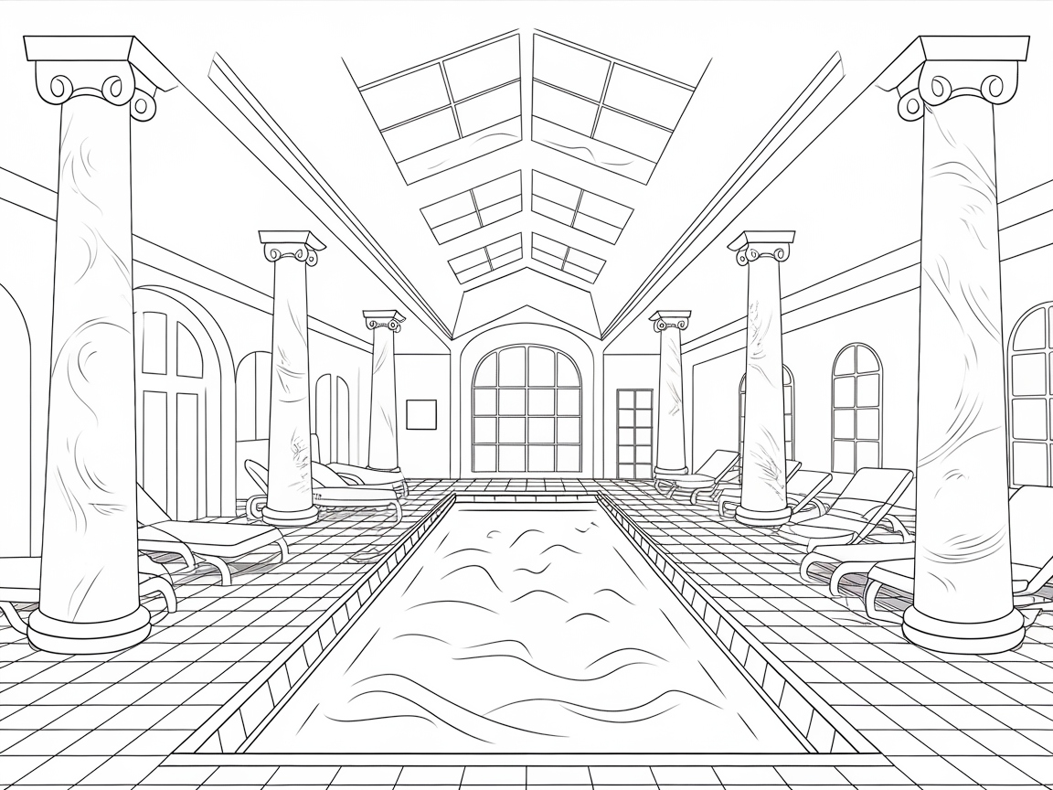 Relax at the Luxurious Indoor Pool Coloring Page