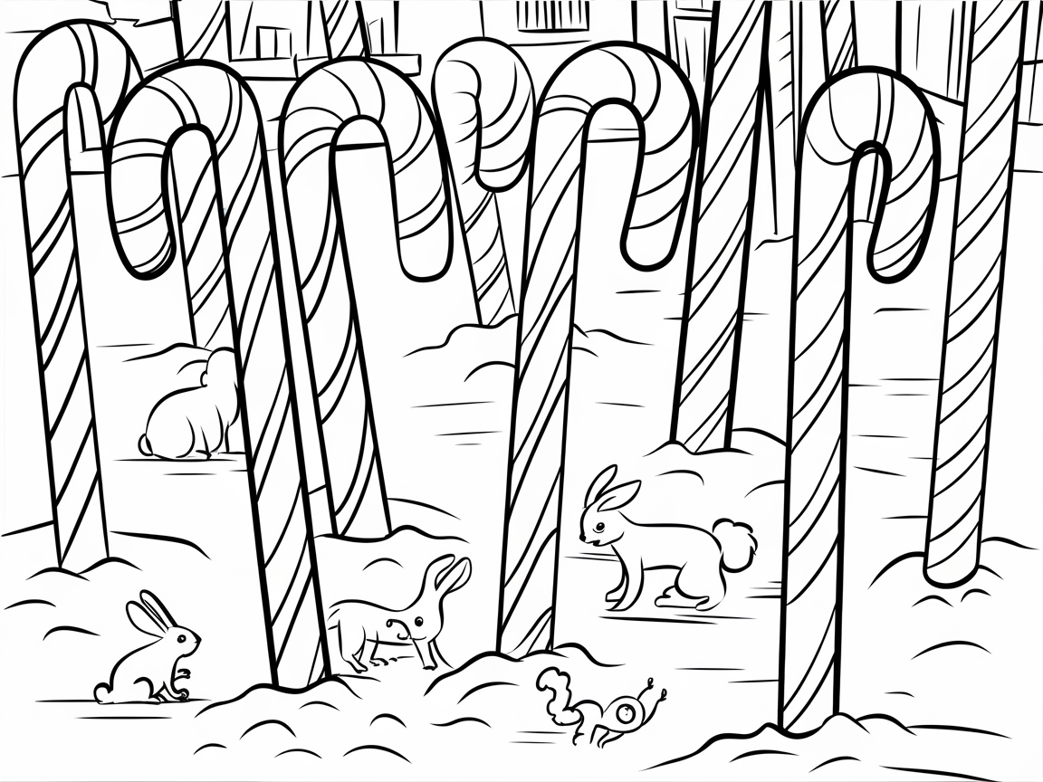 Candy Cane Forest with Adorable Woodland Creatures