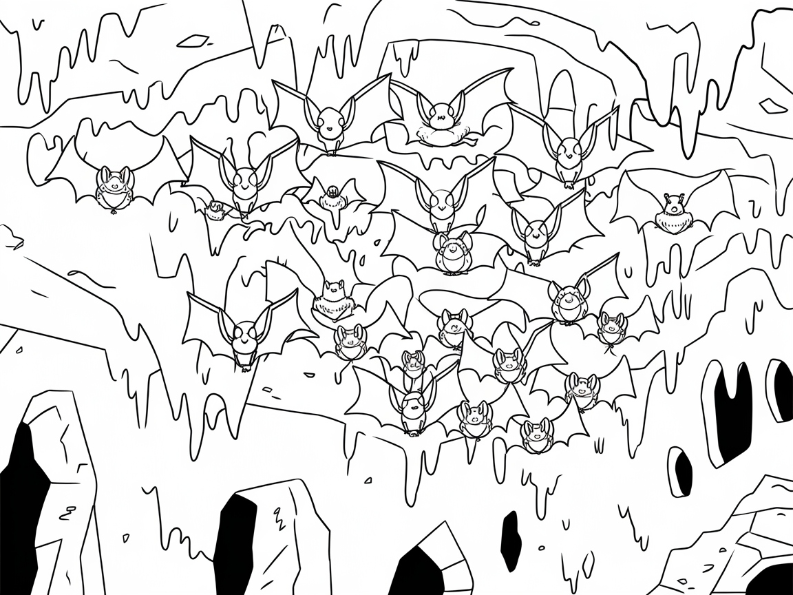 Whimsical Bat Colony in a Cave
