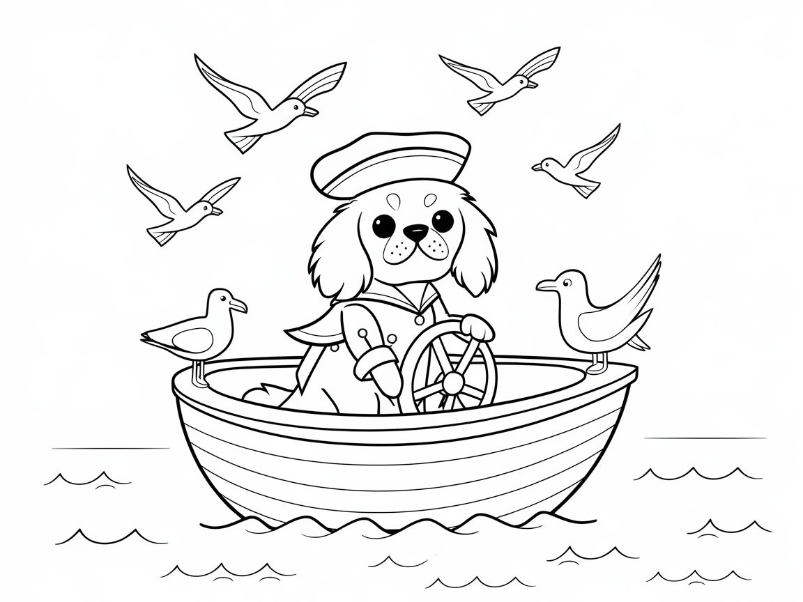 Adorable Cavalier Sailing Adventure Coloring Page