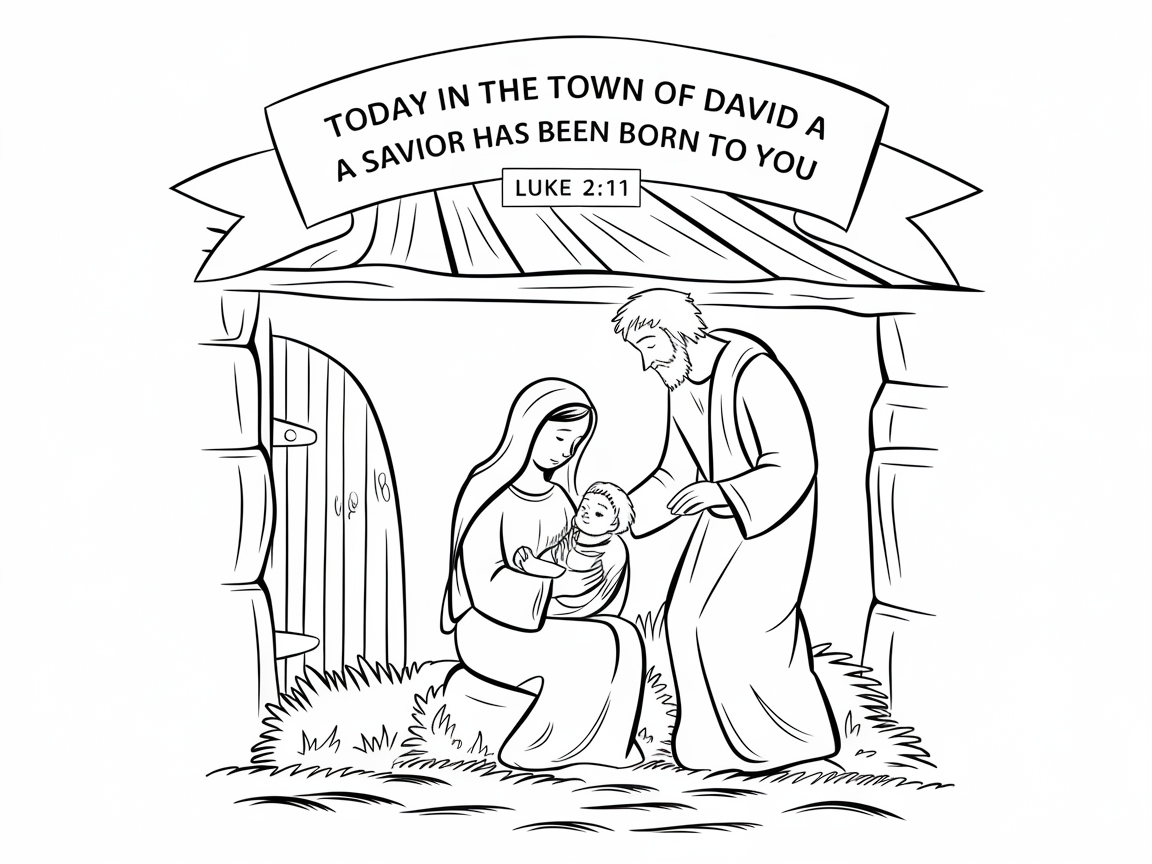 Heartfelt Nativity Scene Coloring Page
